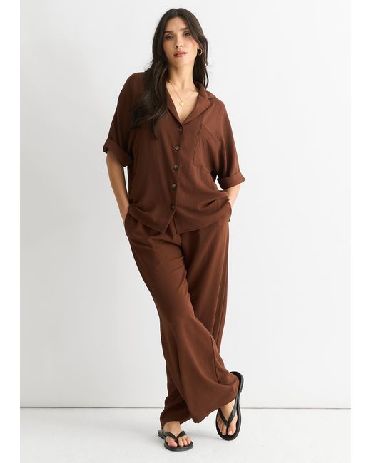 Gini London Brown Air Flow Oversized Shirt Top