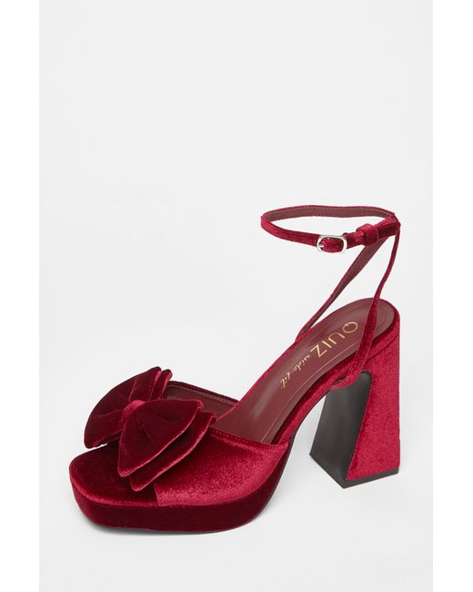 Quiz Red Wide Fit Bow Platform Heels