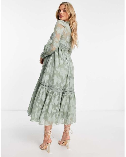 ASOS Green Design Button Through Midi Shirt Dress With Lace Inserts