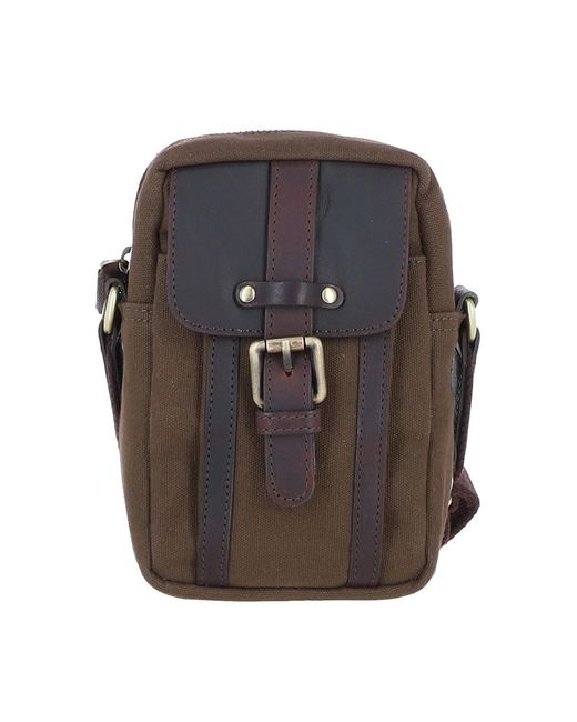 Fenland Sheepskin Black Exquisite Real Leather X Canvas Body Bag for men