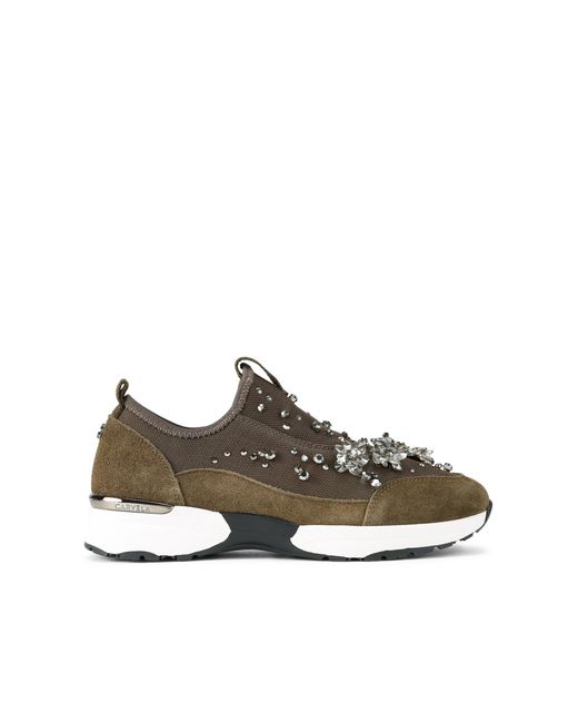 Carvela Kurt Geiger Brown Suede Fabric Tempo Jewel Sneakers