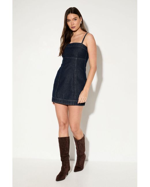 MissPap Blue Strappy Panelled Denim Mini Dress