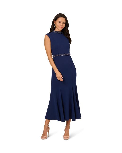 Adrianna Papell Blue Pearl Crepe Trim Dress