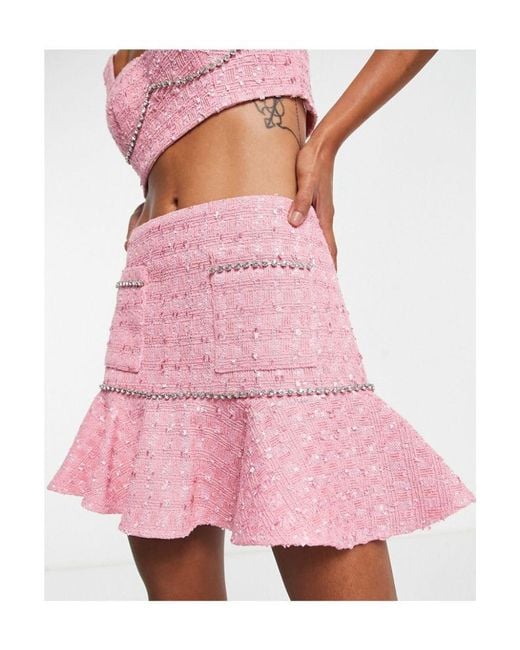 ASOS Pink Boucle Mini Skirt With Diamante Detail Co-ord