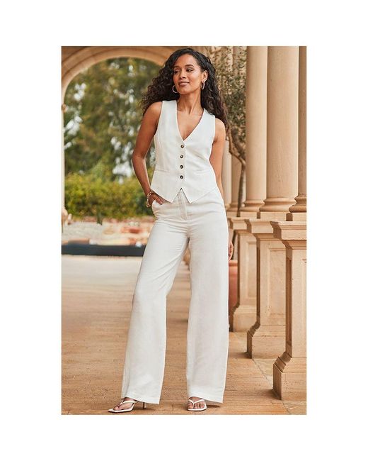 Sosandar White Ivory Linen Wide Leg Trousers