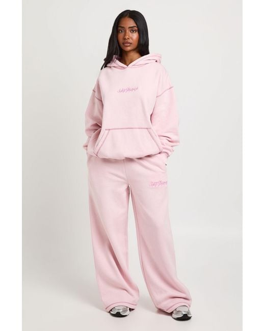 Boohoo Pink Soho District Contrast Stitch Oversized Tracksuit