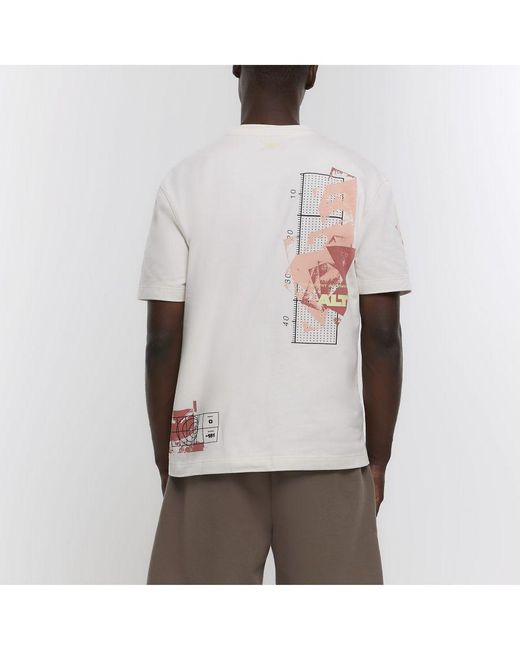 River Island White T-shirt Regular Fit Graphic Cotton for men