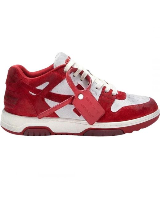 Off-White c/o Virgil Abloh Red Off- Out Of Office Vintage Suede Leather Sneakers for men