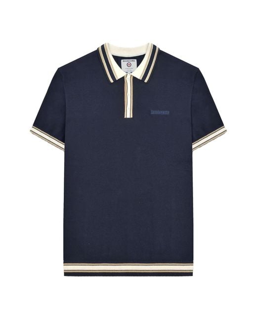 Lambretta Blue Ss25 Tipped Knitted Polo Shirt Cotton for men