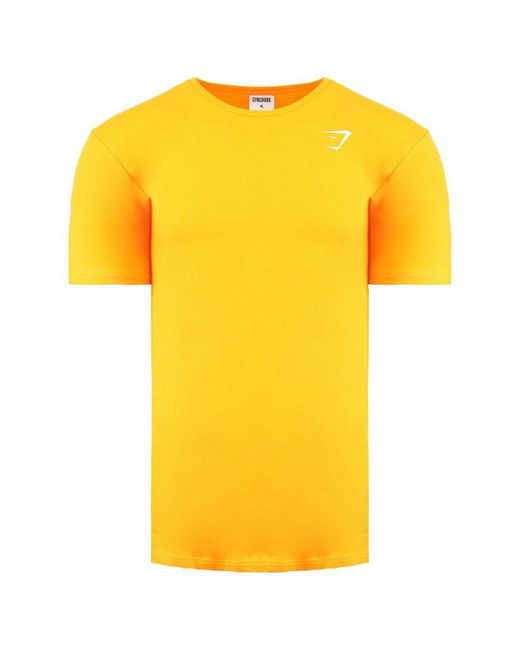 GYMSHARK Yellow Short Sleeve Crew Neck Logo Orange T-shirt Cotton for men