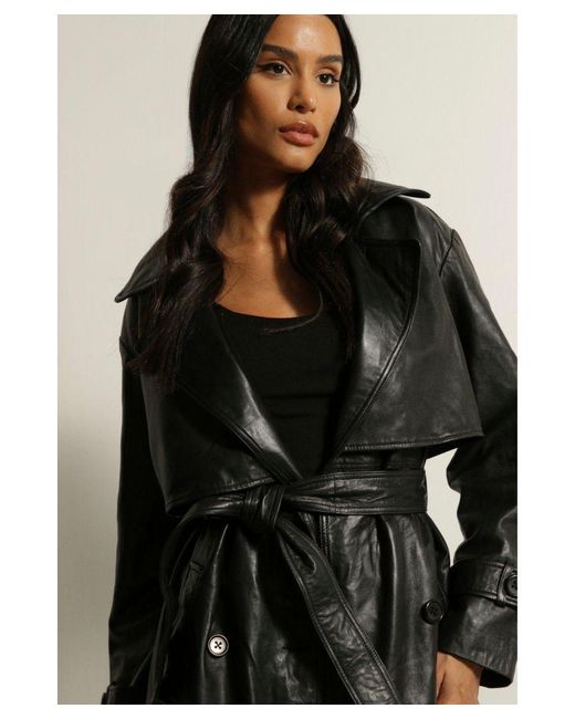 MissPap Black Premium Leather Trench Coat