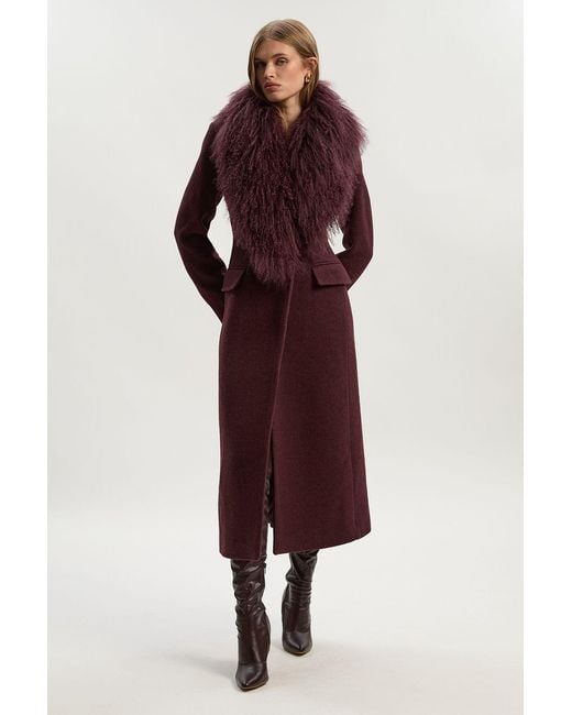 Karen Millen Wool Detachable Fur Collar Tailored Double Breasted Midi Coat