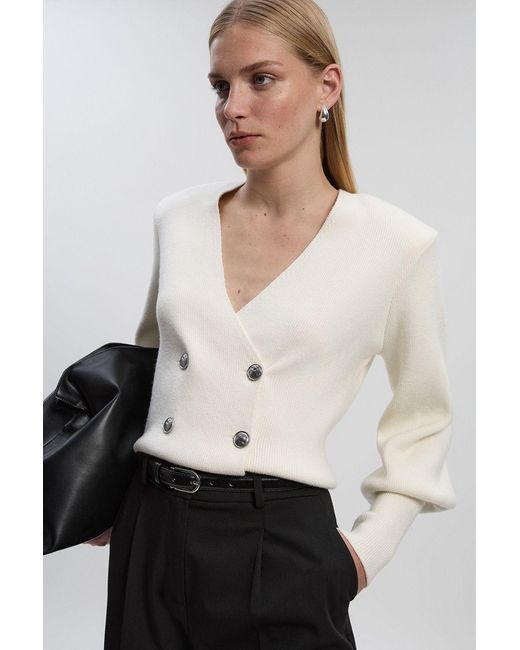 Karen Millen Natural Knitted Double Breasted Jacket