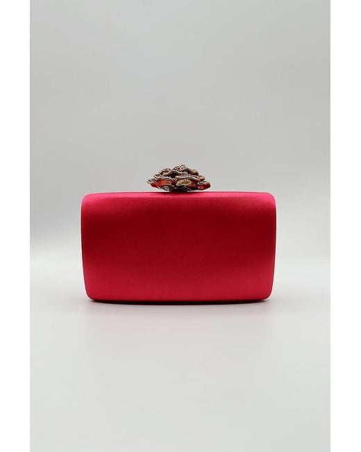 SVNX Red Satin Clutch Bag With Rose Jewel