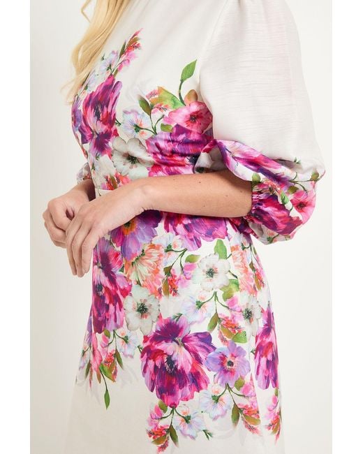 Wallis Pink Petite Floral Balloon Sleeve Midi Dress