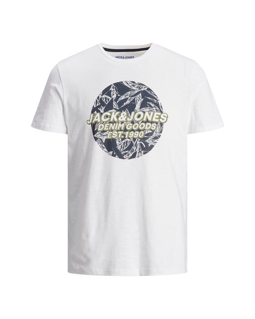 Jack & Jones White Casual Cotton T-Shirt Crew Neck, Short Sleeves for men