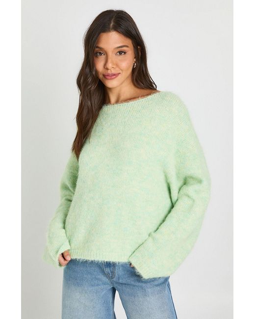 Boohoo Green Slash Neck Boxy Crop Knitted Jumper