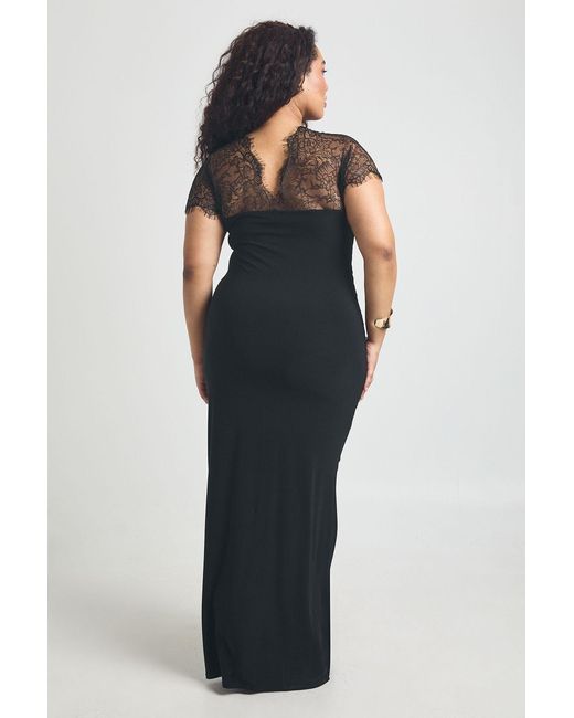 Boohoo Blue Plus Lace Insert V Neck Maxi Dress