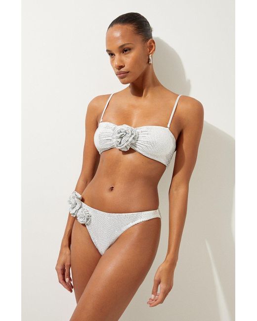 Karen Millen White Premium Embellished Rosette Bikini Bottoms