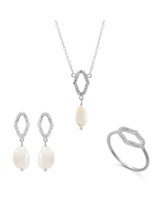 Orphelia White 'Normandy' 925 Sterling Set: Necklace + Earrings + Ring