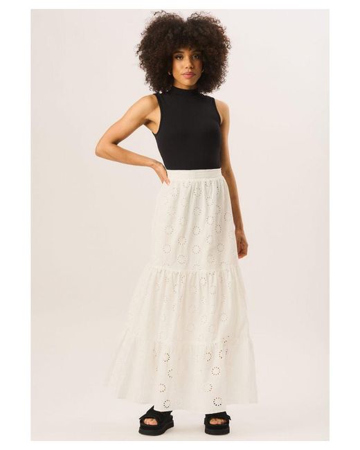 Gini London Natural Tiered Lace Embroidered Long Skirt