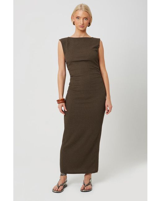 Brave Soul Brown Textured Jersey Midi Dress With Gathered Detail