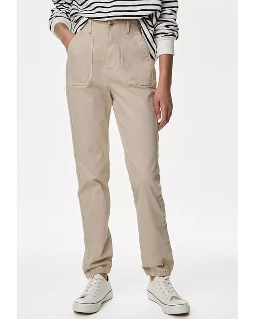 Marks & Spencer Natural M&S Collection Ladies Cotton Blend Slim Fit Ankle Grazer Joggers