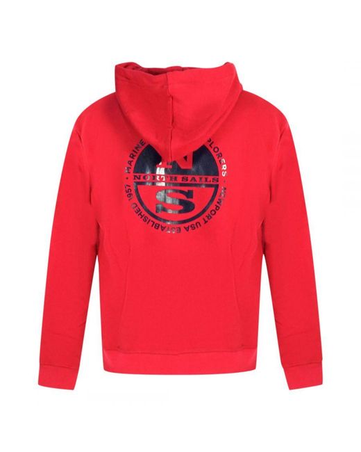 North Sails Red Logo Zip Hoodie Cotton for men