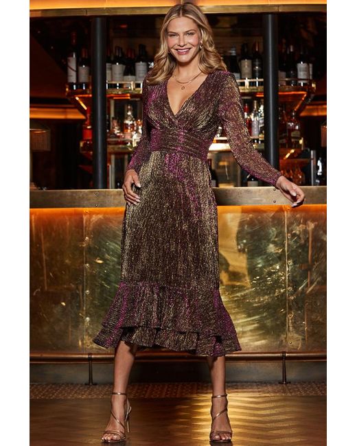 Sosandar Black Iridescent Luxe Metallic Thread Fit & Flare Dress
