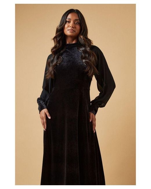 Oasis Black Velvet And Chiffon Sleeve Tie Back Maxi Dress