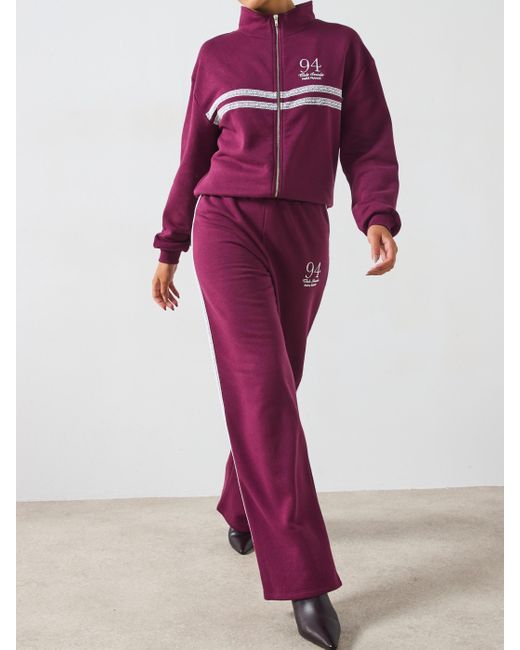 V by Very Purple Lace Trim Zip Up Sweatshirt