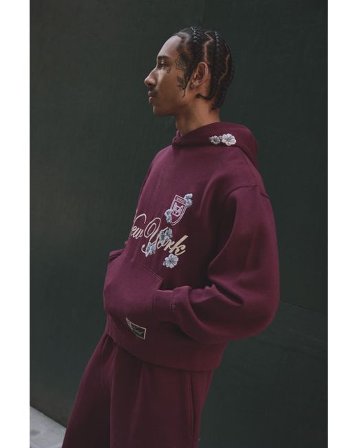 BoohooMAN Oversized Boxy Floral Embroidered Hoodie for men