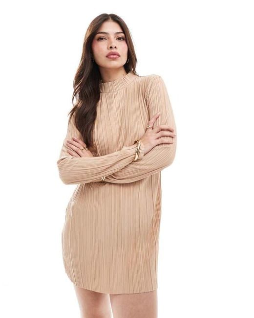 Vero Moda Natural High Neck Plisse Mini Dress