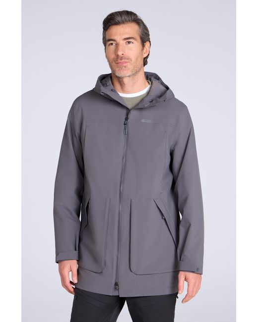 Mountain Warehouse Gray 'Harbour' Waterproof Parka Breathable Lightweight Adjustable Hood Jacket for men