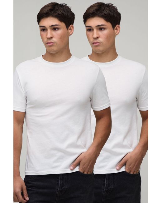 BoohooMAN White 2 Pack Muscle Fit Basic Crew Neck T-Shirts for men
