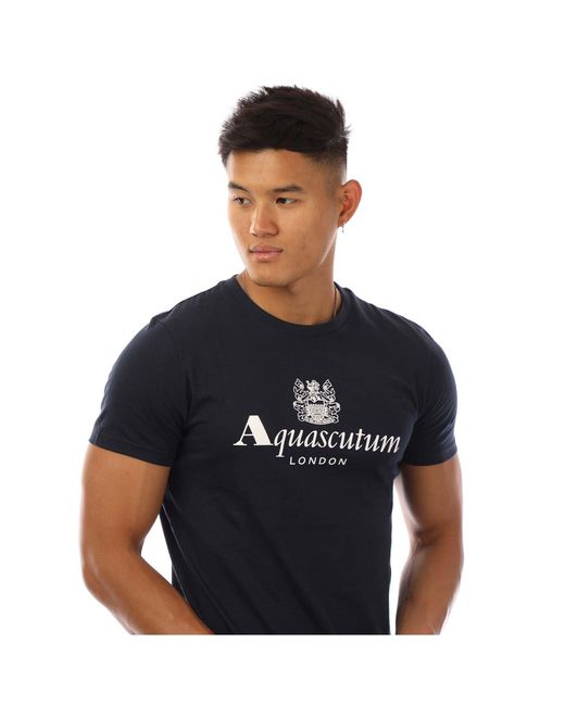 Aquascutum Blue Logo Print Regular Fit Crew Neck T-Shirt for men