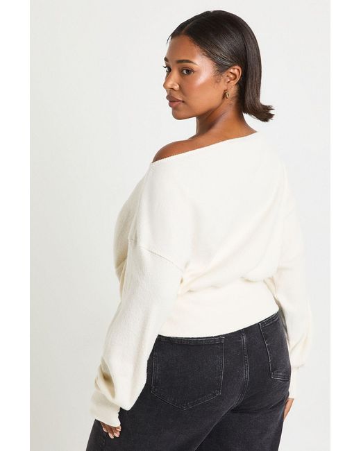 Boohoo White Plus Slouchy Off The Shoulder Top