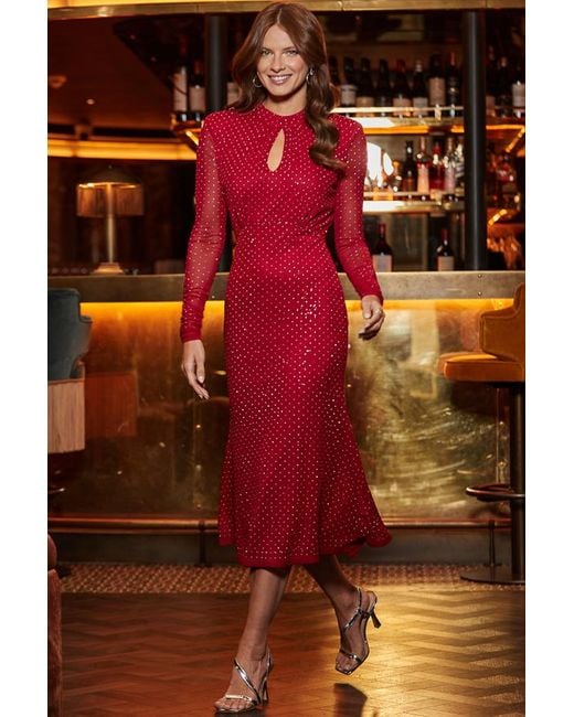 Sosandar Red Ruby Dazzling Fit & Flare Dress