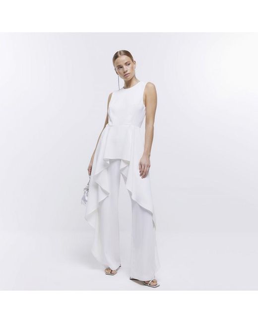 River Island White Jumpsuit Frill Waterfall
