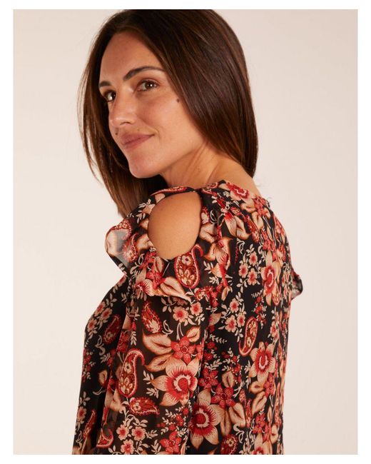 Blue Vanilla Red Cold Shoulder Frill Blouse