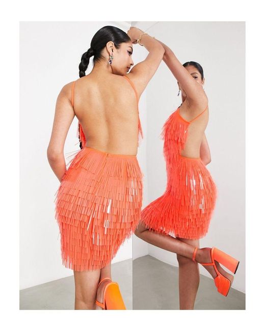 ASOS Orange Sequin Shard Halter Mini Dress