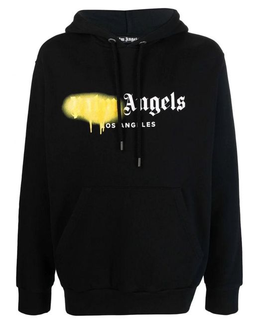 Palm Angels Los Angeles Gele Spray Logo-print Hoodie Zwart in het Black voor heren