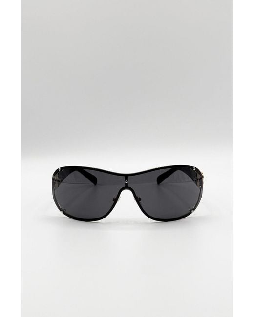 SVNX Black Vintage Rose Wrap Around Sunglasses