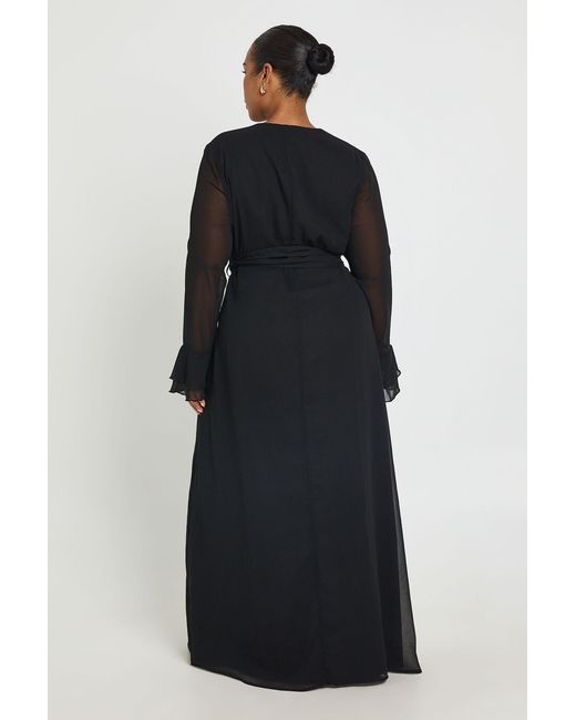 Boohoo Blue Plus Printed Button Detail Ruffle Sleeve Maxi Dress