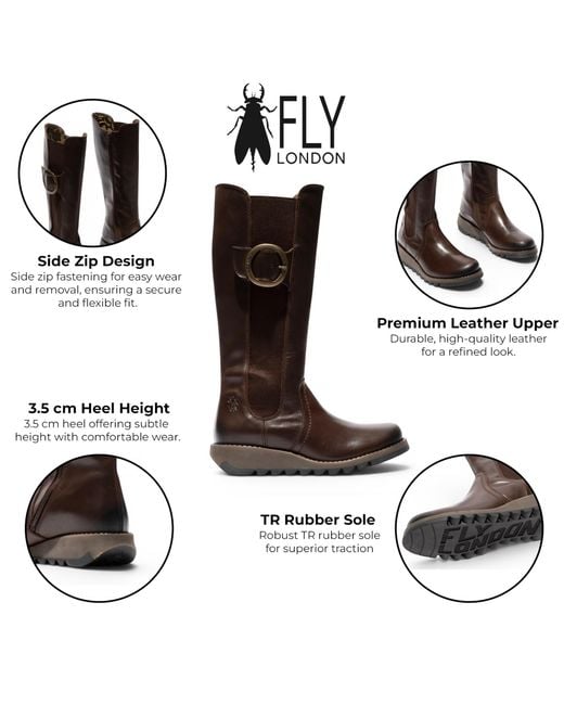Fly London Brown Leather Knee-High Long Boots