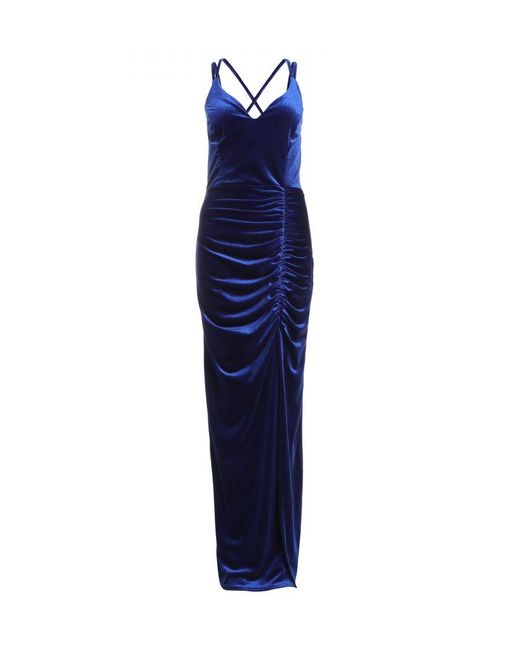 Quiz Blue Royal Velvet Ruched Maxi Dress