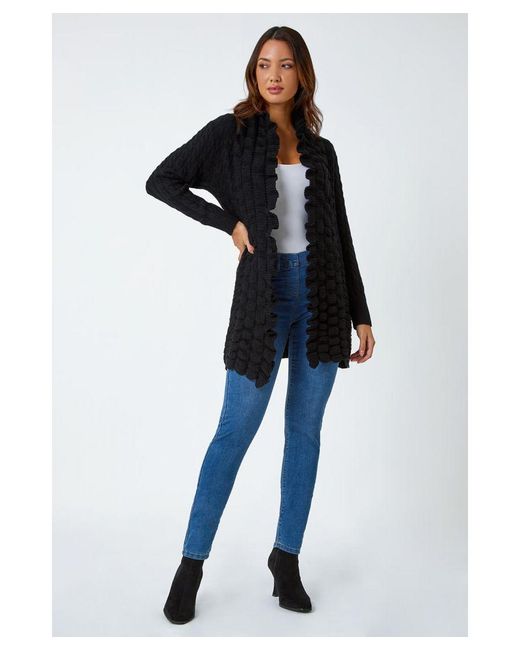 Roman Blue Longline Ruffle Detail Cardigan