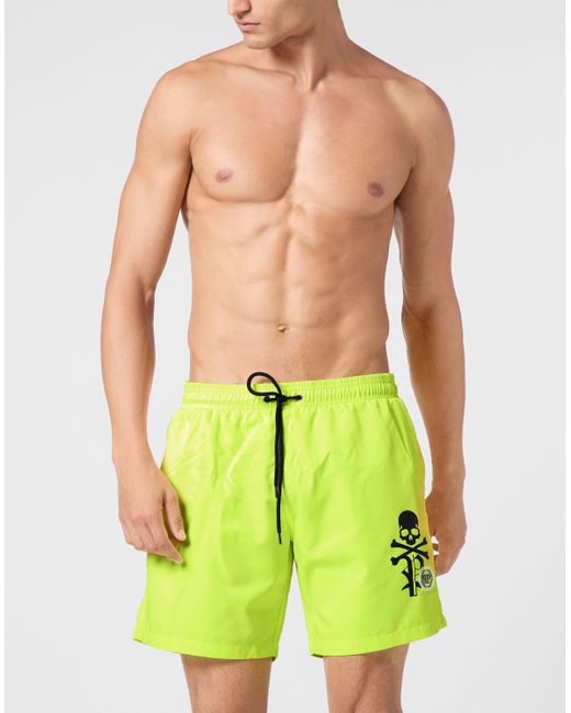Philipp Plein Badehose Skull&Bones in Green für Herren