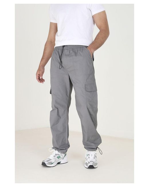 Brave Soul Gray Dark Cotton Poplin 'Bret' Cargo Trousers for men
