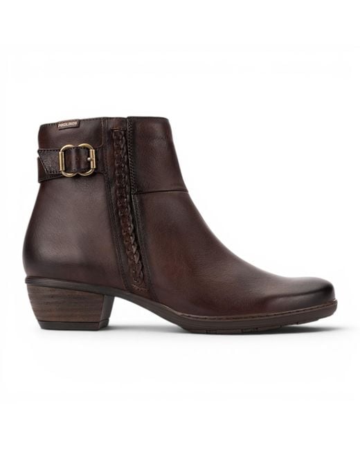 Pikolinos Brown Caoba Leather Heel Ankle Boots